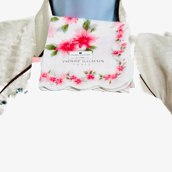 New In Box PIERRE CARDIN PARIS Mini Scarf/ handker Cotton Peach Pink Floral(78) - Picture 7 of 7